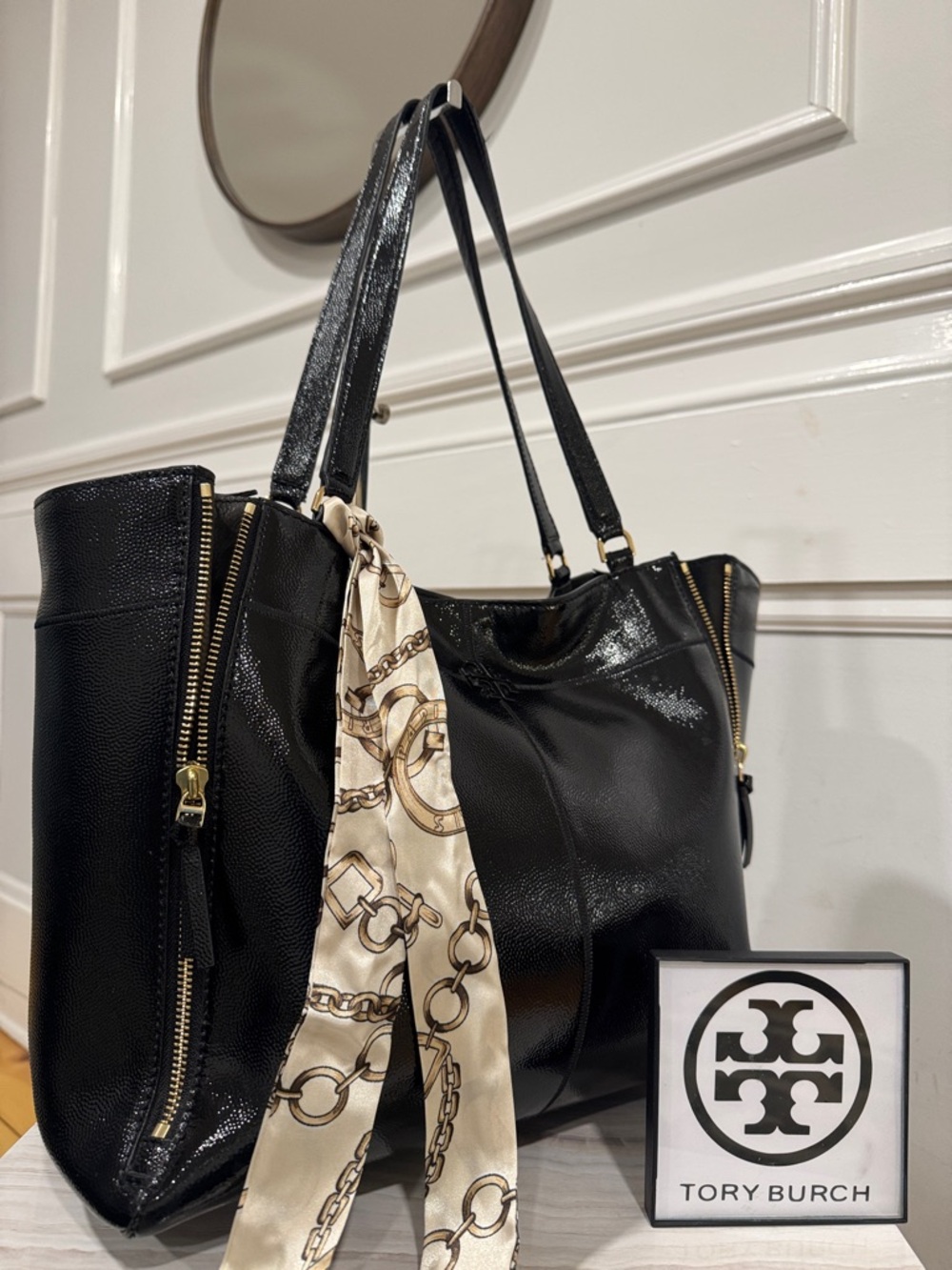 Tory Burch Ivy Side Zip Patent Leather Tote